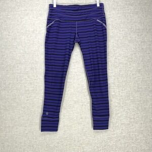 Athleta Leggings Womens MP Purple Black Stripe Ankle Running Zip Pocket Workout